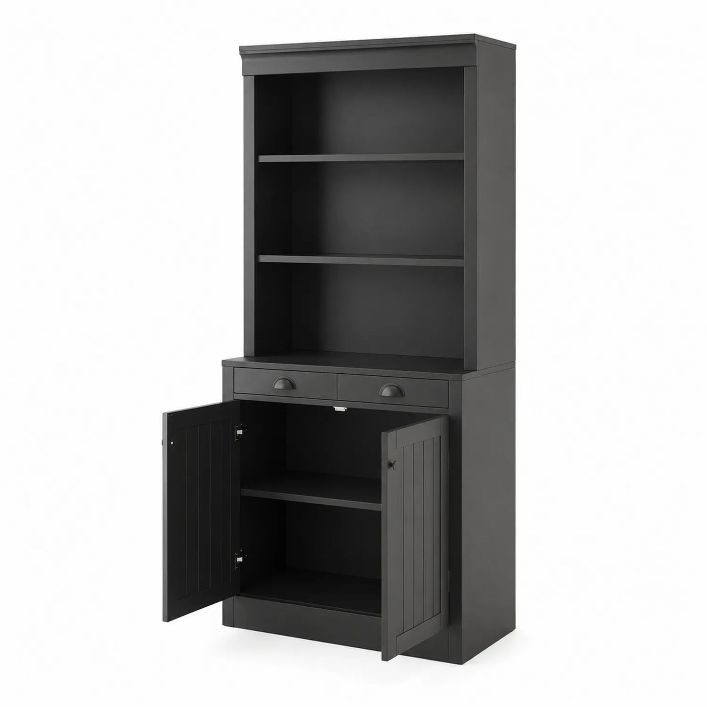 Bibliothèque en Bois Noir avec Étagères et Placards 180x80x40 cm
