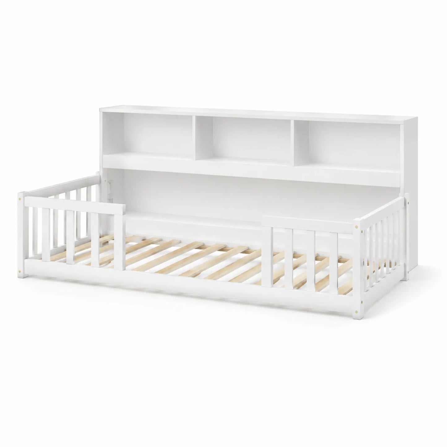 Lit enfant en bois blanc avec bibliothèque intégrée 198x94x94 cm