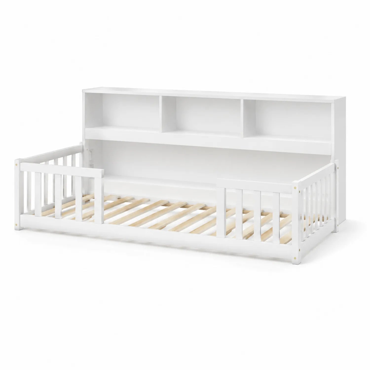 Lit enfant en bois blanc avec bibliothèque intégrée 198x94x94 cm