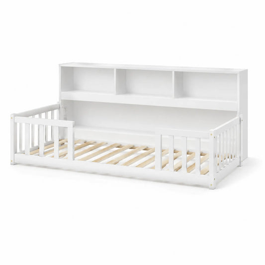 Lit enfant en bois blanc avec bibliothèque intégrée 198x94x94 cm