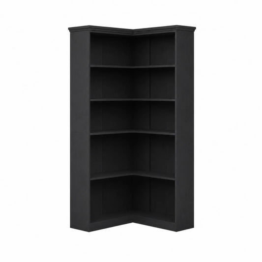 Étagère d'angle en bois MDF Noir avec 5 étagères