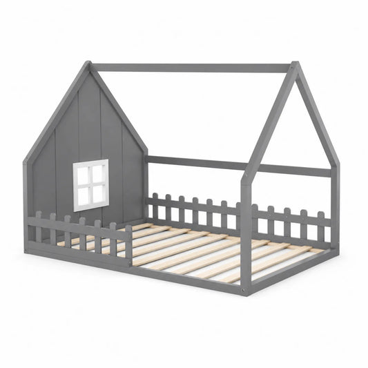Lit cabane en bois de pin gris 200x90 cm