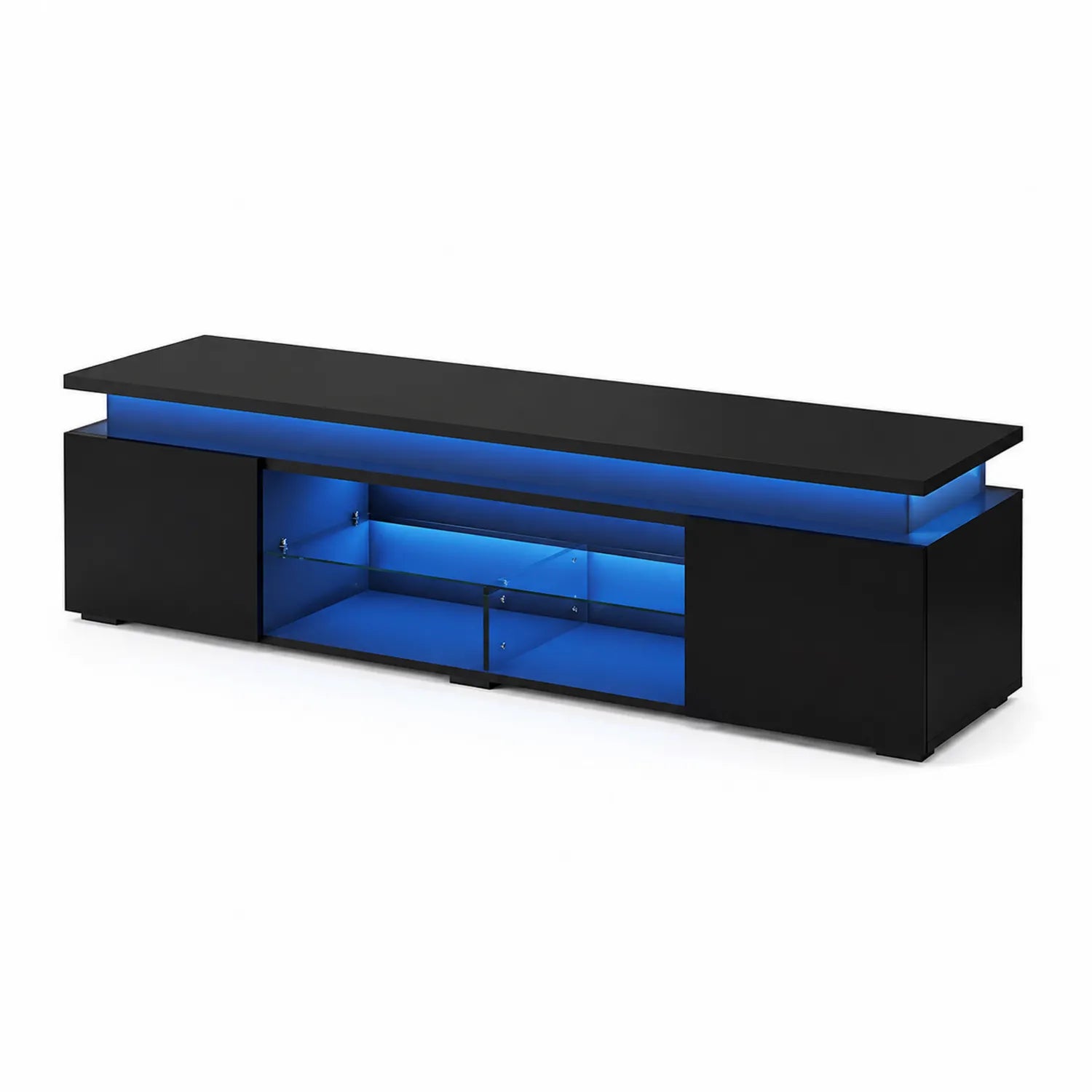 Meuble TV en bois avec LED bleu et verre trempé