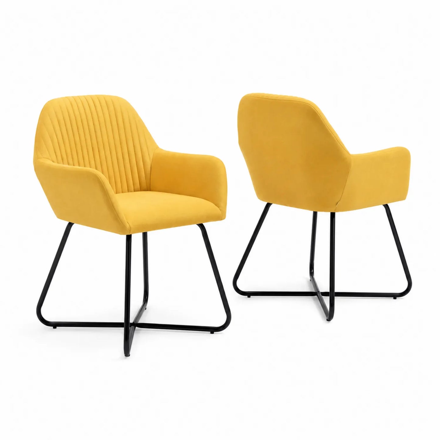 Lot de 2 chaises en velours jaune avec structure en métal