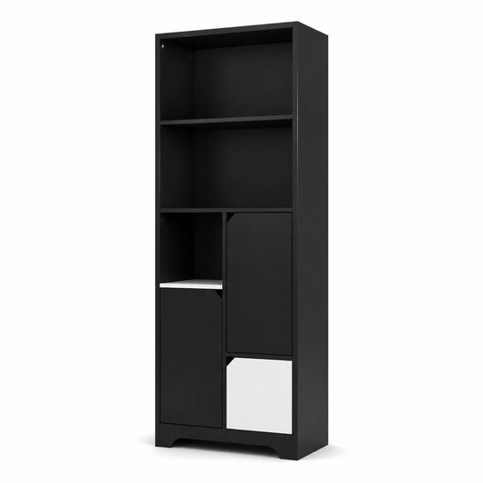 Bibliothèque en bois MDF noir avec portes 190 cm
