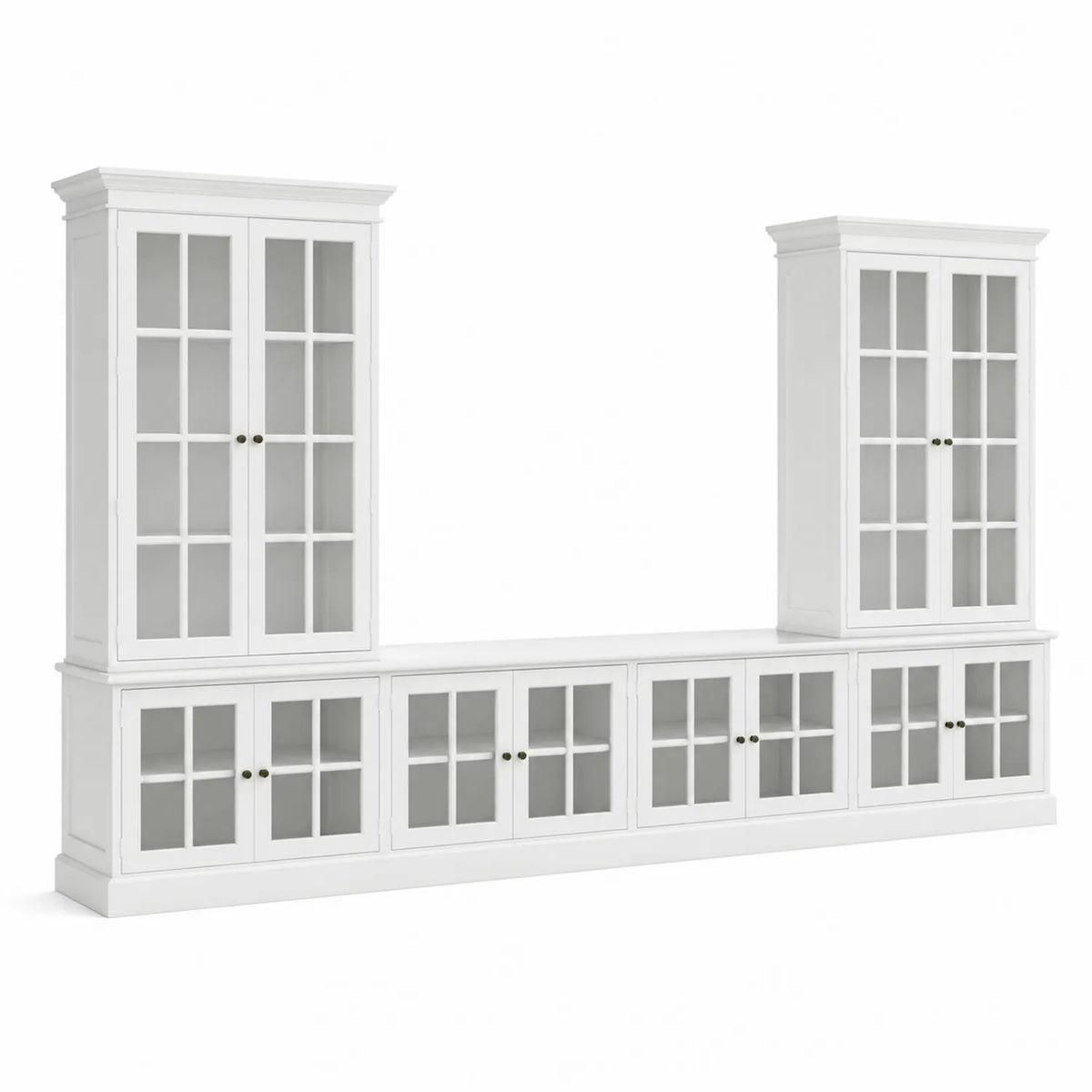 Meuble TV en bois avec portes en verre trempé blanc 240 cm
