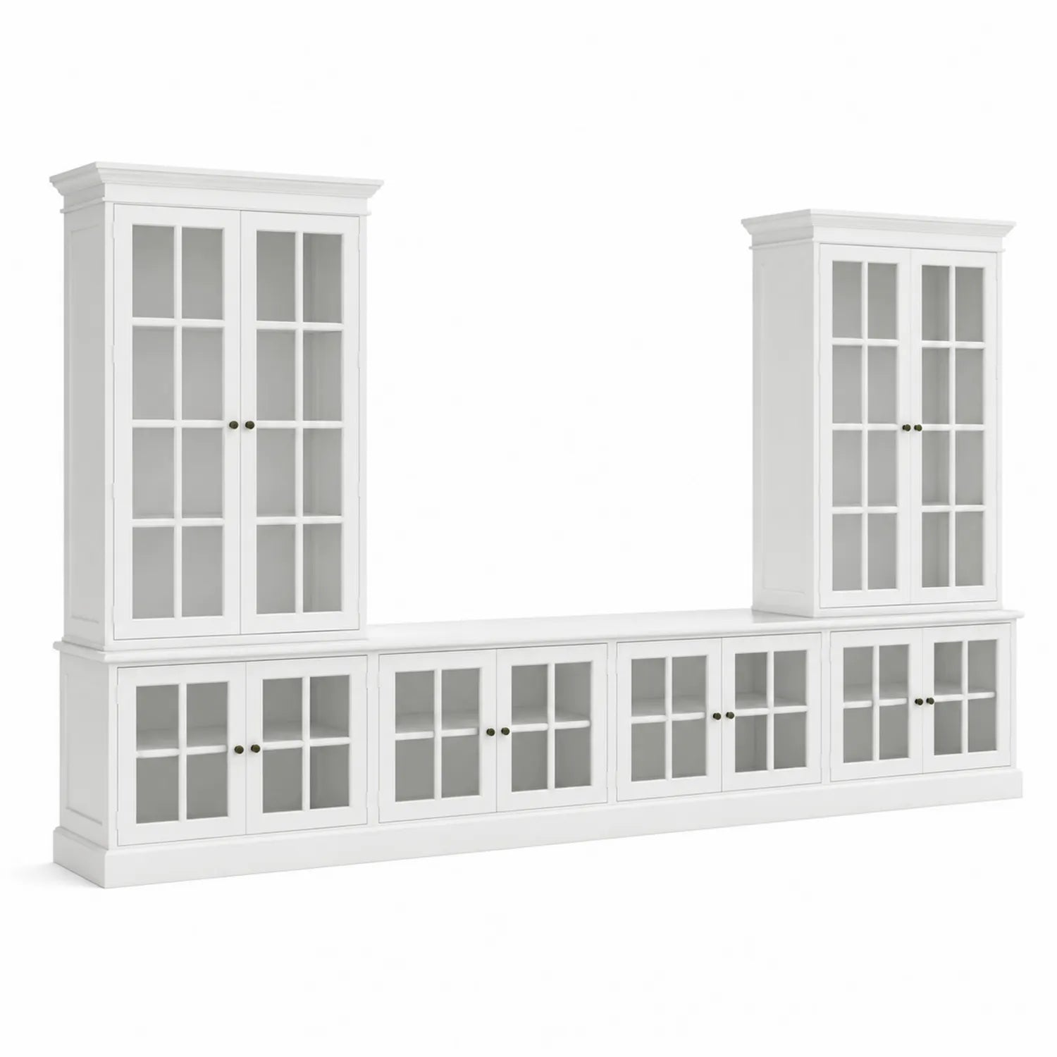 Meuble TV en bois avec portes en verre trempé blanc 240 cm